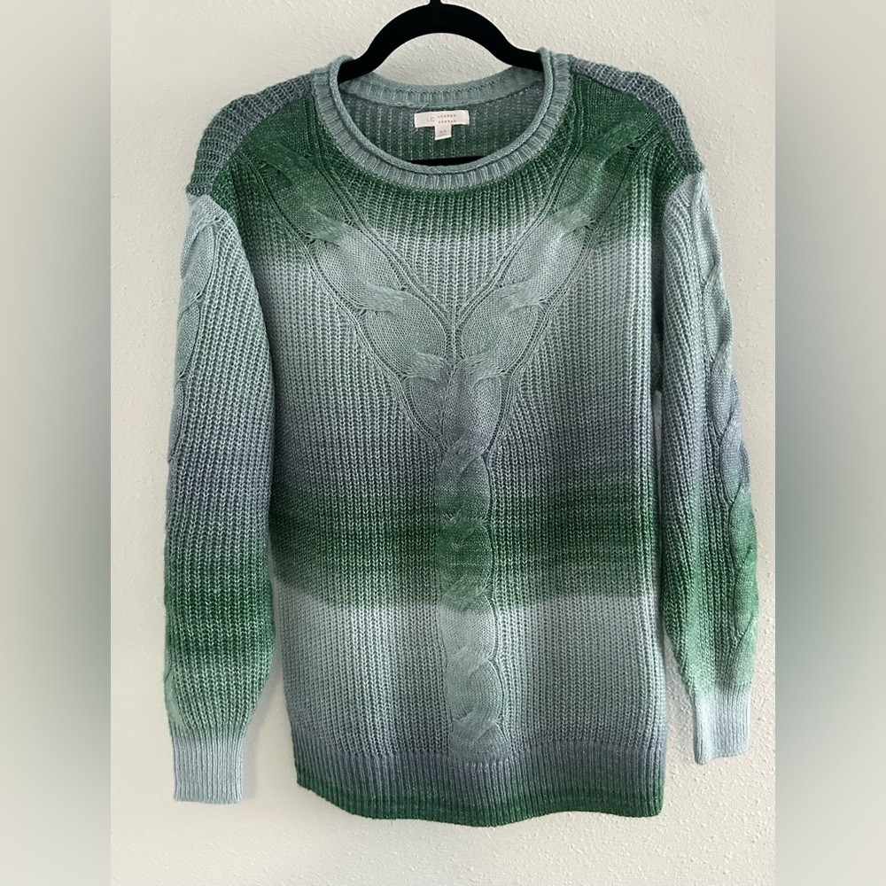 LC Lauren Conrad Green & Light Blue Ombre Cable Knit Sweater